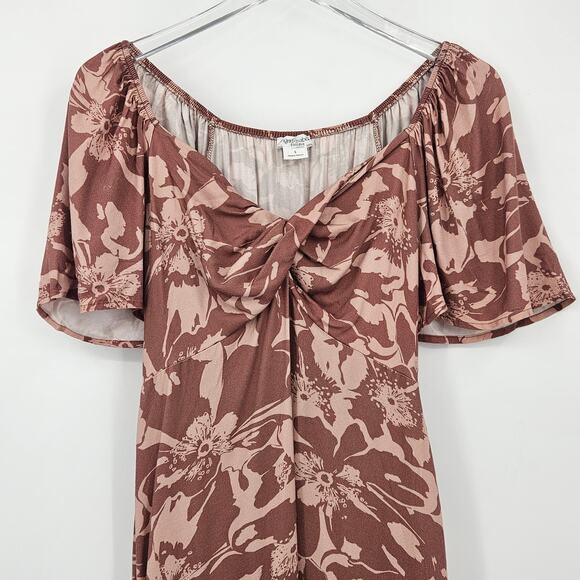 Ingrid + Isabel The Glow Maternity Shower Dress Tan Brown Floral Print Sz Small - Picture 2 of 7